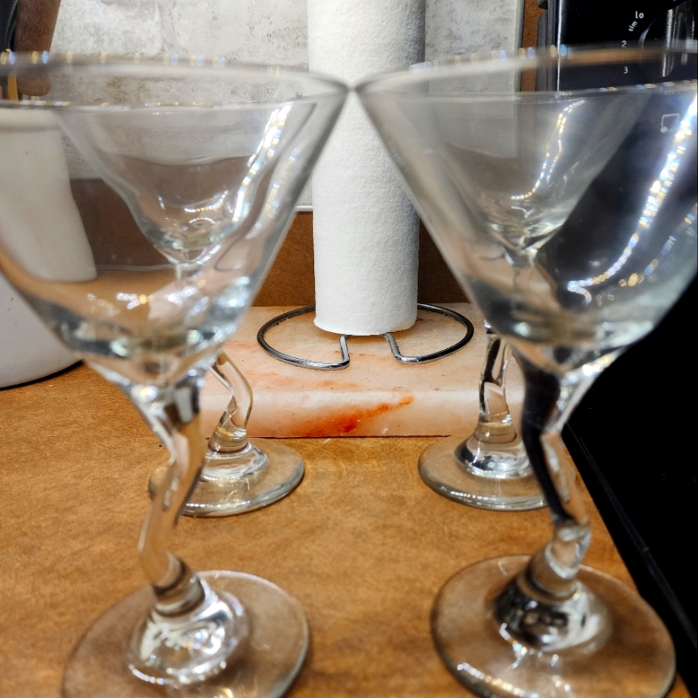 Vintage round z stem martini glasses.